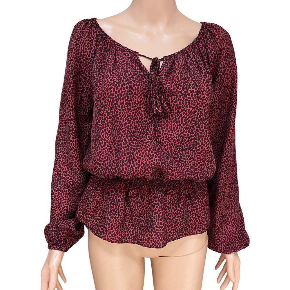 Michael Kors 100% Silk Peplum Long Sleeve Blouse Size Small loose fit